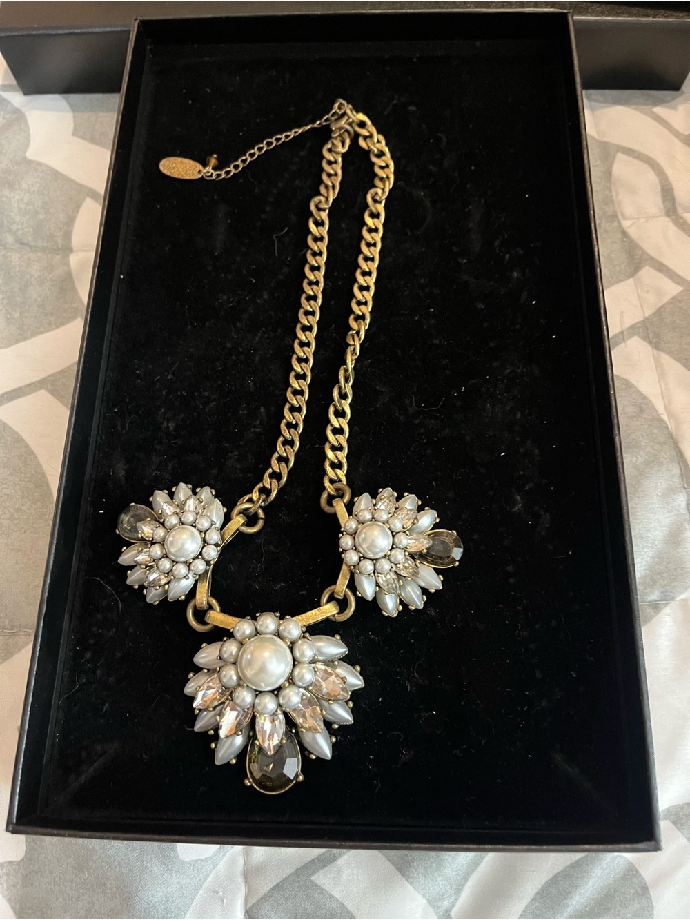 Gold-Tone Pearl & Crystal Statement Necklace - White